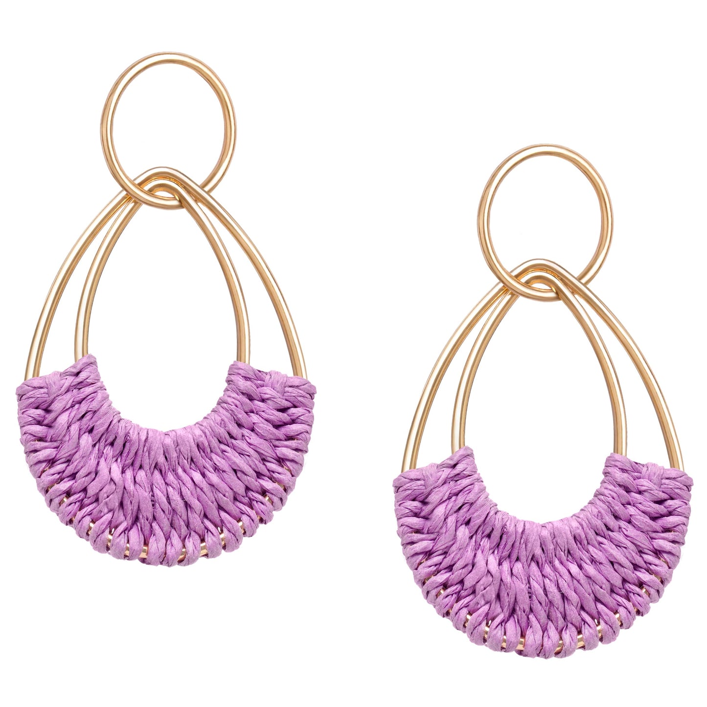 Raffia Hoop Earrings for Women Fun Boho Summer Beach Earrings Lightweight Handmade Straw Wicker Rattan Dangle Earrings Statement Geometric Round Drop Earrings