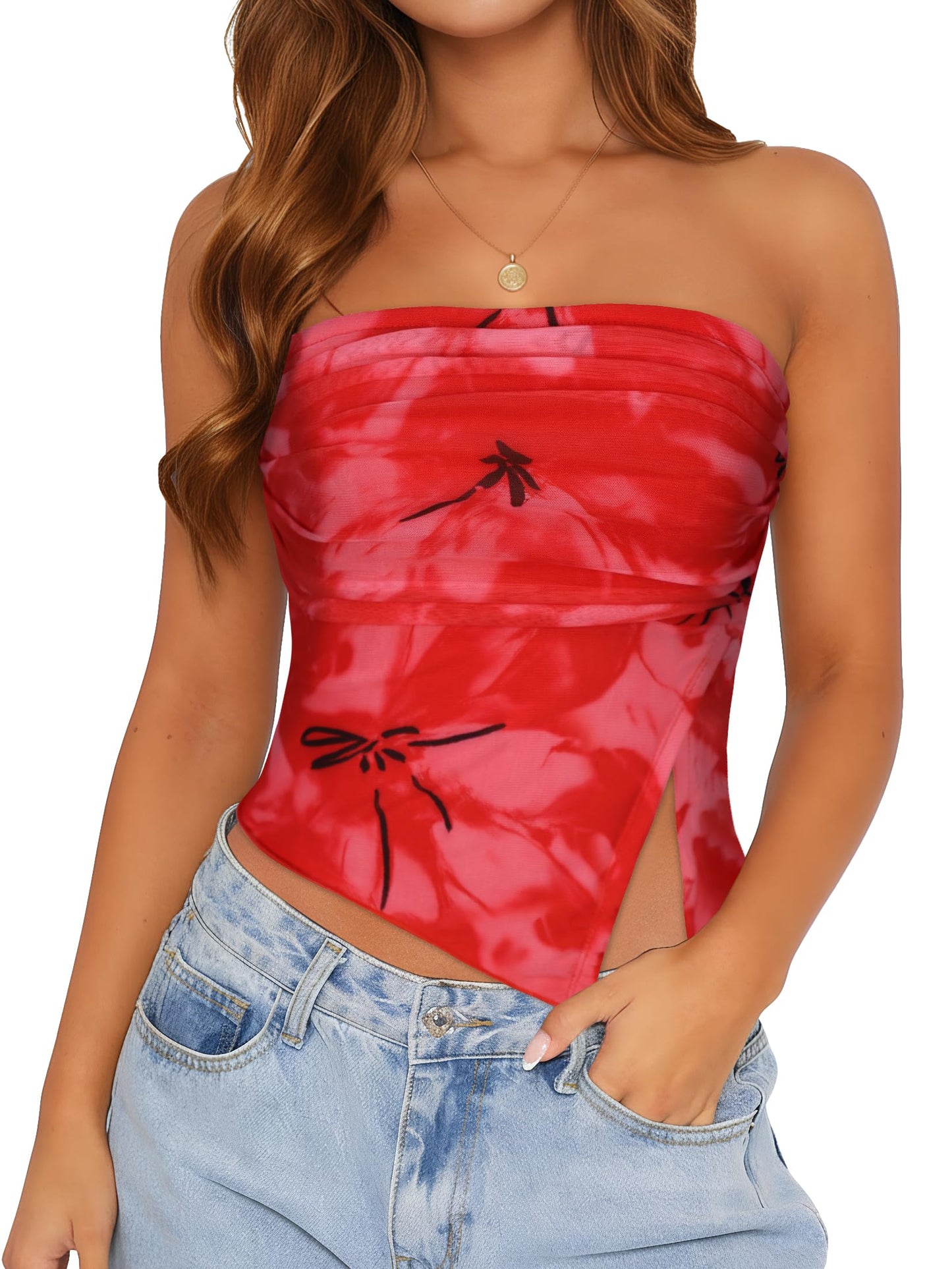 Womens Tube Top Strapless Mesh Asymmetrical Hem Crop Tops Summer Bandeau | Cute summer tops, Basic short shirts, Going out top, Y2k style, Vacation outfits