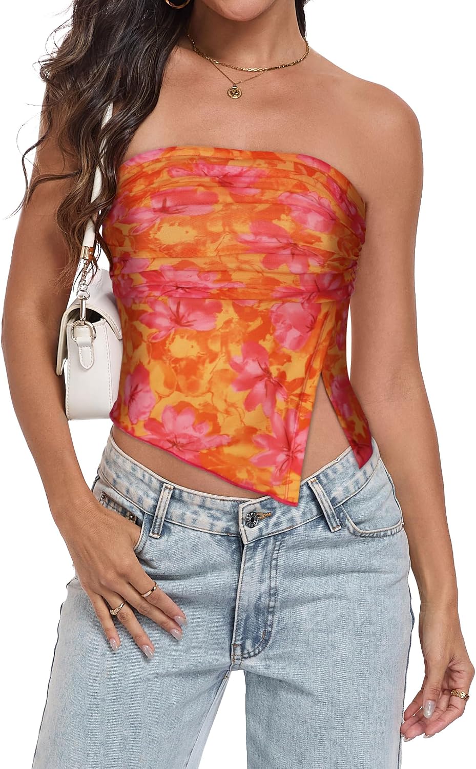 Womens Tube Top Strapless Mesh Asymmetrical Hem Crop Tops Summer Bandeau | Cute summer tops, Basic short shirts, Going out top, Y2k style, Vacation outfits