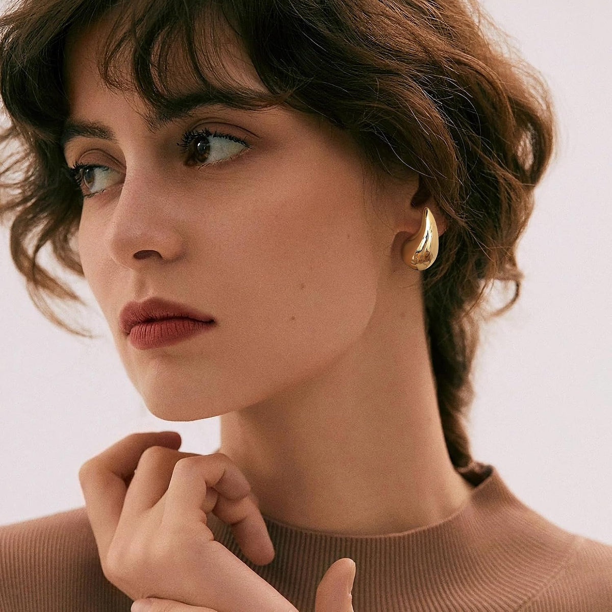 Teardrop Earrings for Women, 14K Gold Plated Chunky Drops | Hypoallergenic Chunky Drop Earrings with 925 Sterling Silver Post, Lightweight Puffy Teardrop Design, Jewelry Gift for Women