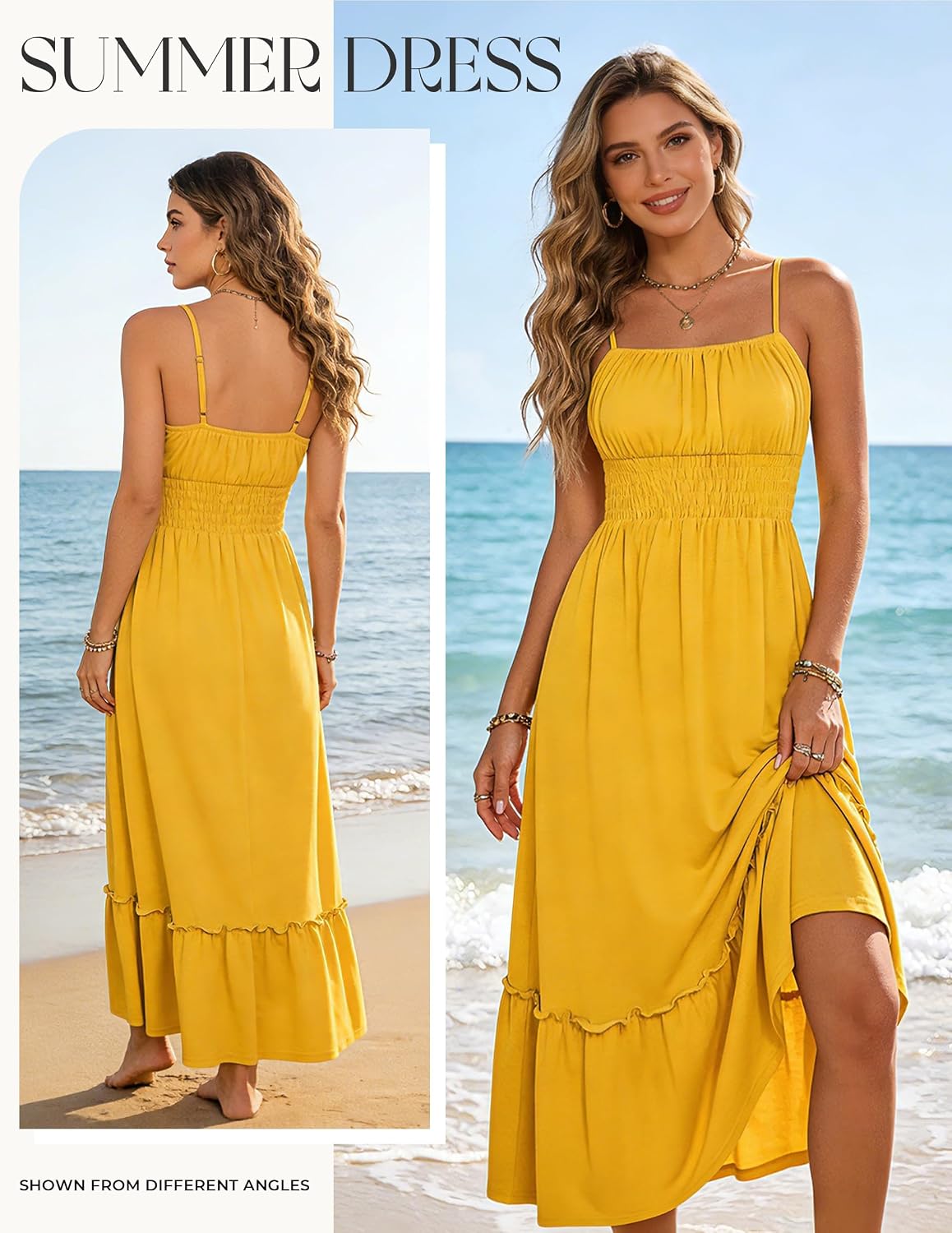 GRACE KARIN Women's Summer Maxi Dresses 2026 Beach Vacation Dress | Casual, Smocked Waist, Spaghetti Strap, Sleeveless, Boho Sundress With Pockets, Trendy Fashion Outfits