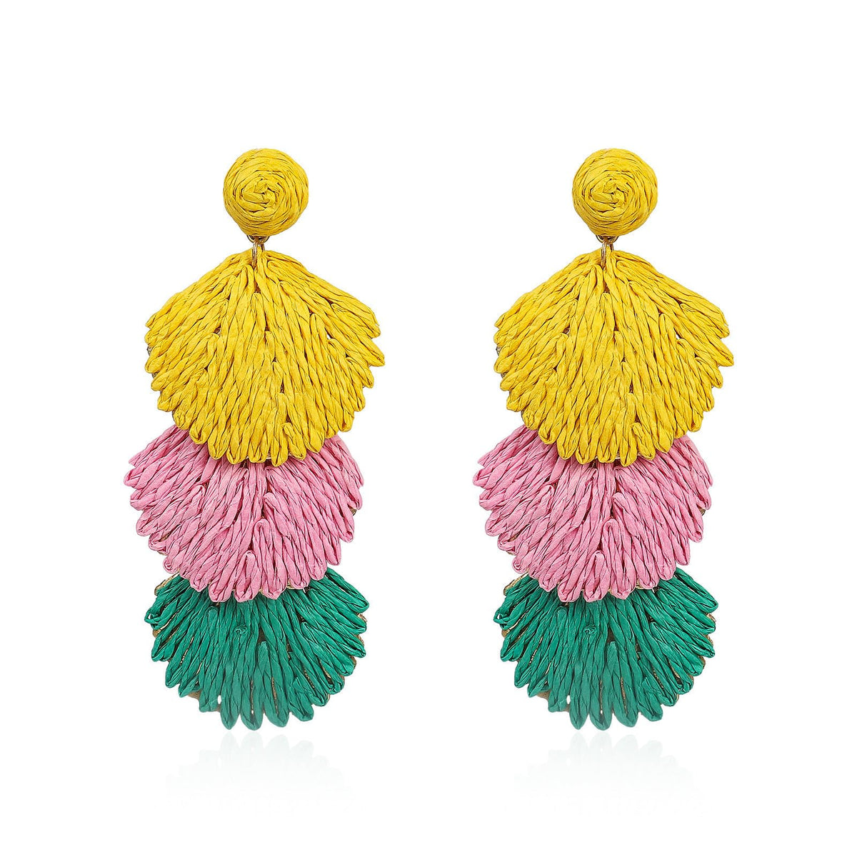 Raffia Rattan Shell Shaped Dangle Drop Earrings for Women Handmade Bohemian Boho Statement Earrings Straw Wrapped Summer Tropical Beach Vacation Jewelry