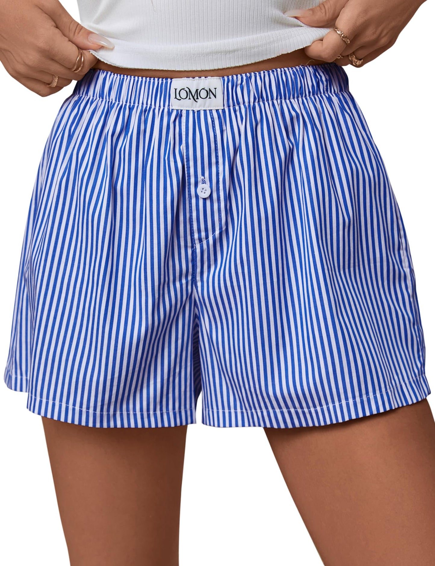 LOMON Women Boxer Shorts Casual Summer Pajama Lounge Gingham Striped Bottom | 2026 Y2K Pj Sleep Beach Vacation Clothing