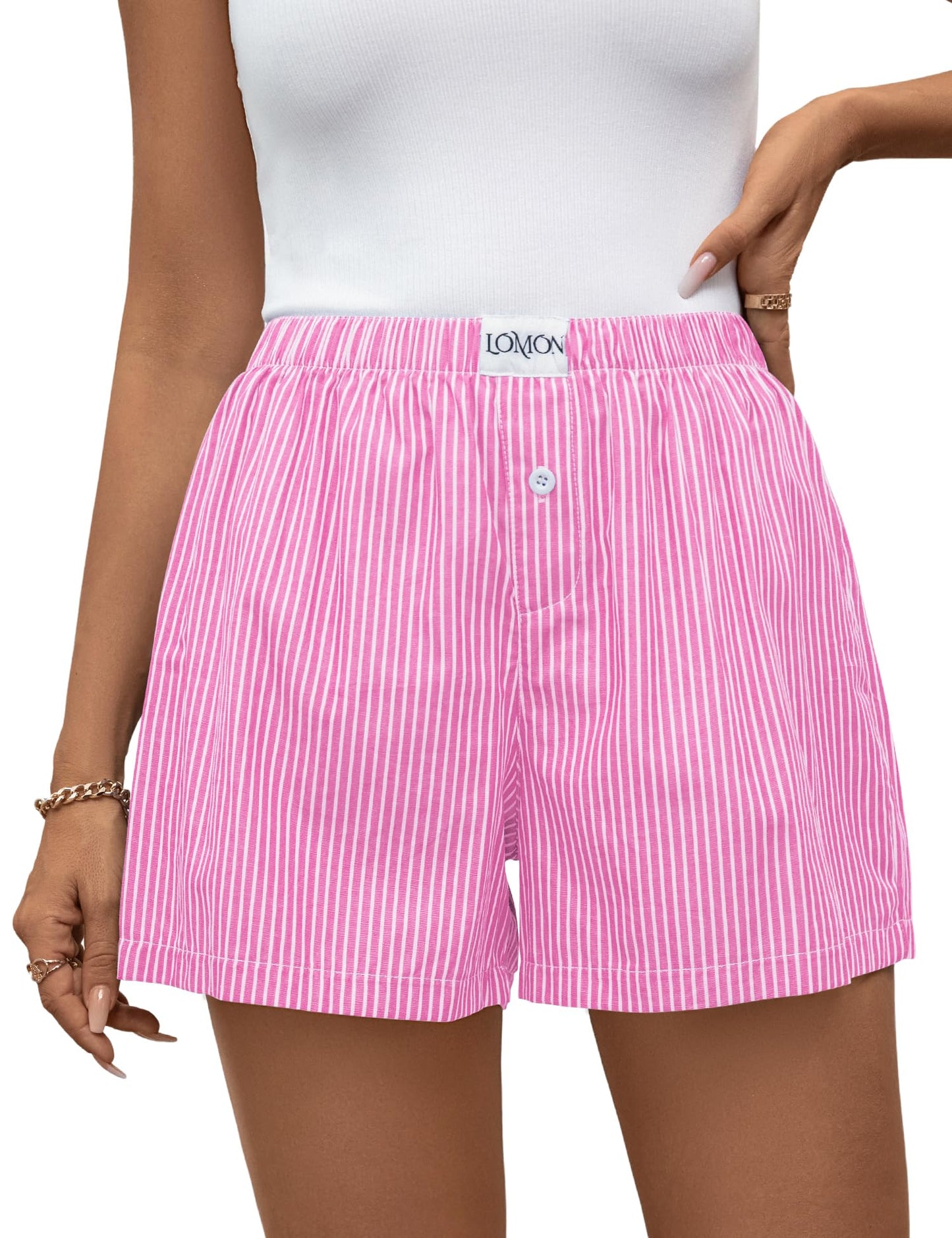 LOMON Women Boxer Shorts Casual Summer Pajama Lounge Gingham Striped Bottom | 2026 Y2K Pj Sleep Beach Vacation Clothing