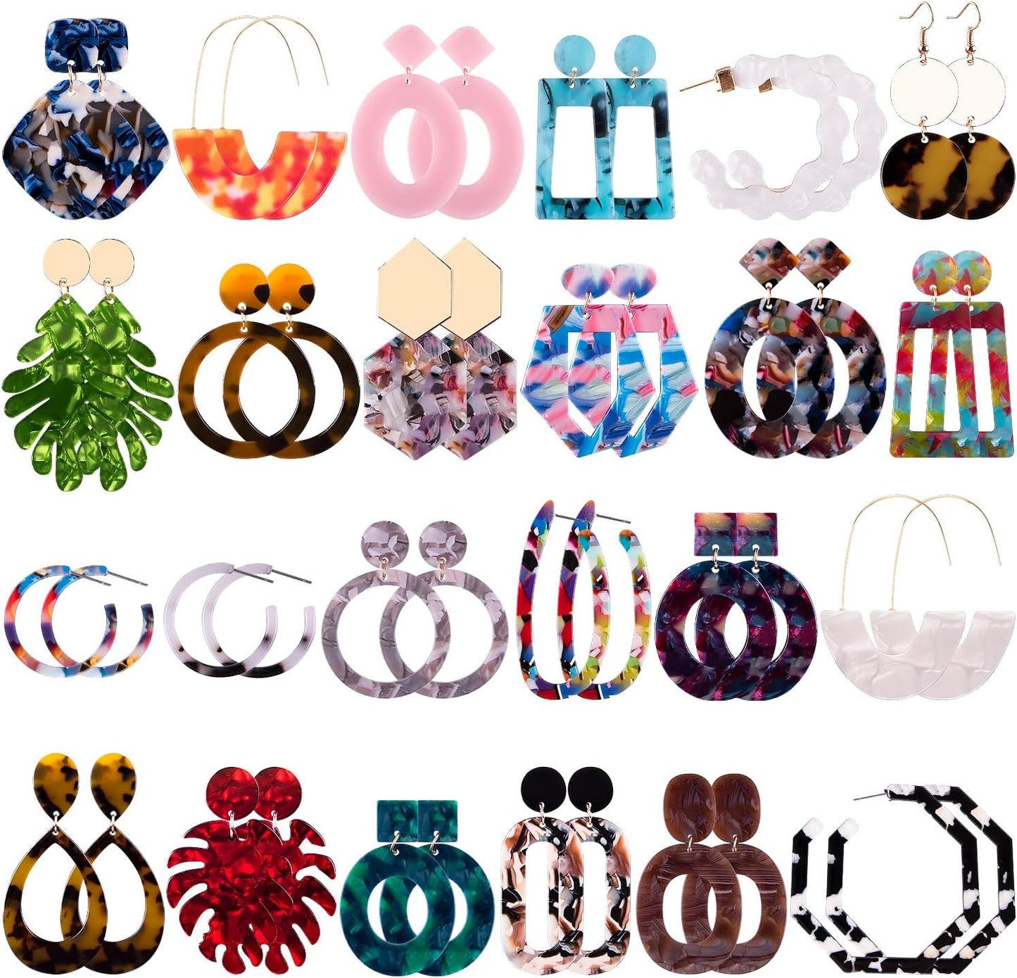 Duufin 24 Pairs Acrylic Earrings Resin Drop Dangle Hoop Statement Earrings