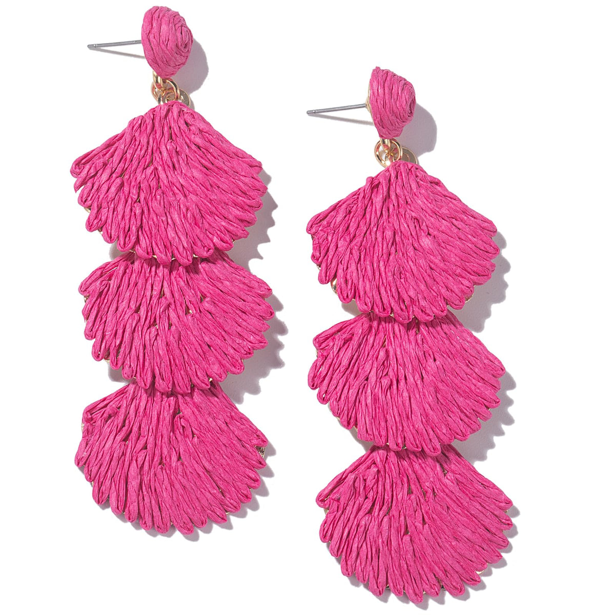 Raffia Starfish Seashell Dangle Drop Earrings Boho Summer Beach Jewelry | Fun Colorful Chunky Statement Long Big Shell Accessories Beachy Tropical Vacation Outfits for Women Trendy