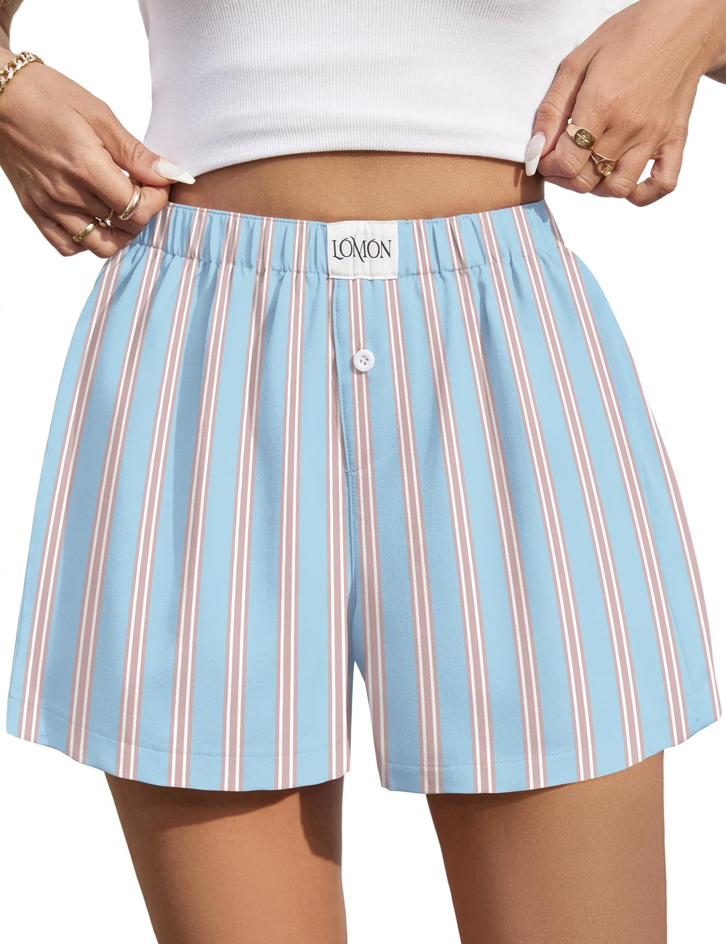 LOMON Women Boxer Shorts Casual Summer Pajama Lounge Gingham Striped Bottom | 2026 Y2K Pj Sleep Beach Vacation Clothing