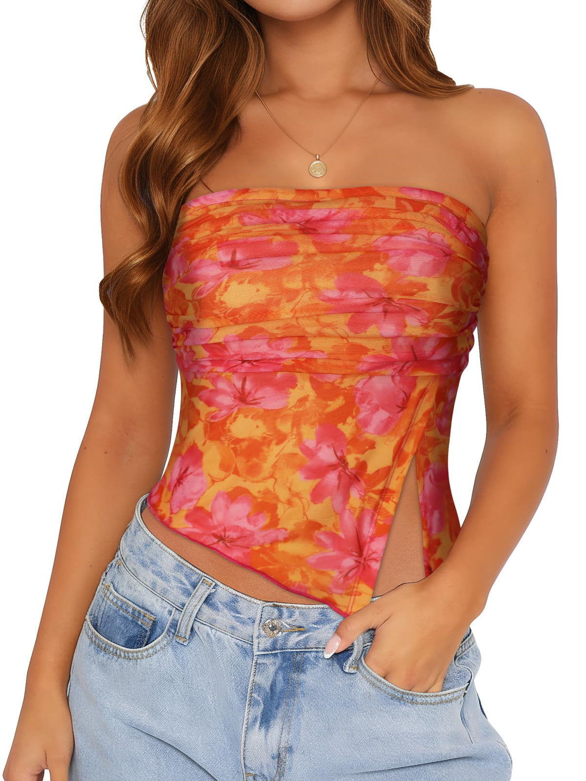 Womens Tube Top Strapless Mesh Asymmetrical Hem Crop Tops Summer Bandeau | Cute summer tops, Basic short shirts, Going out top, Y2k style, Vacation outfits