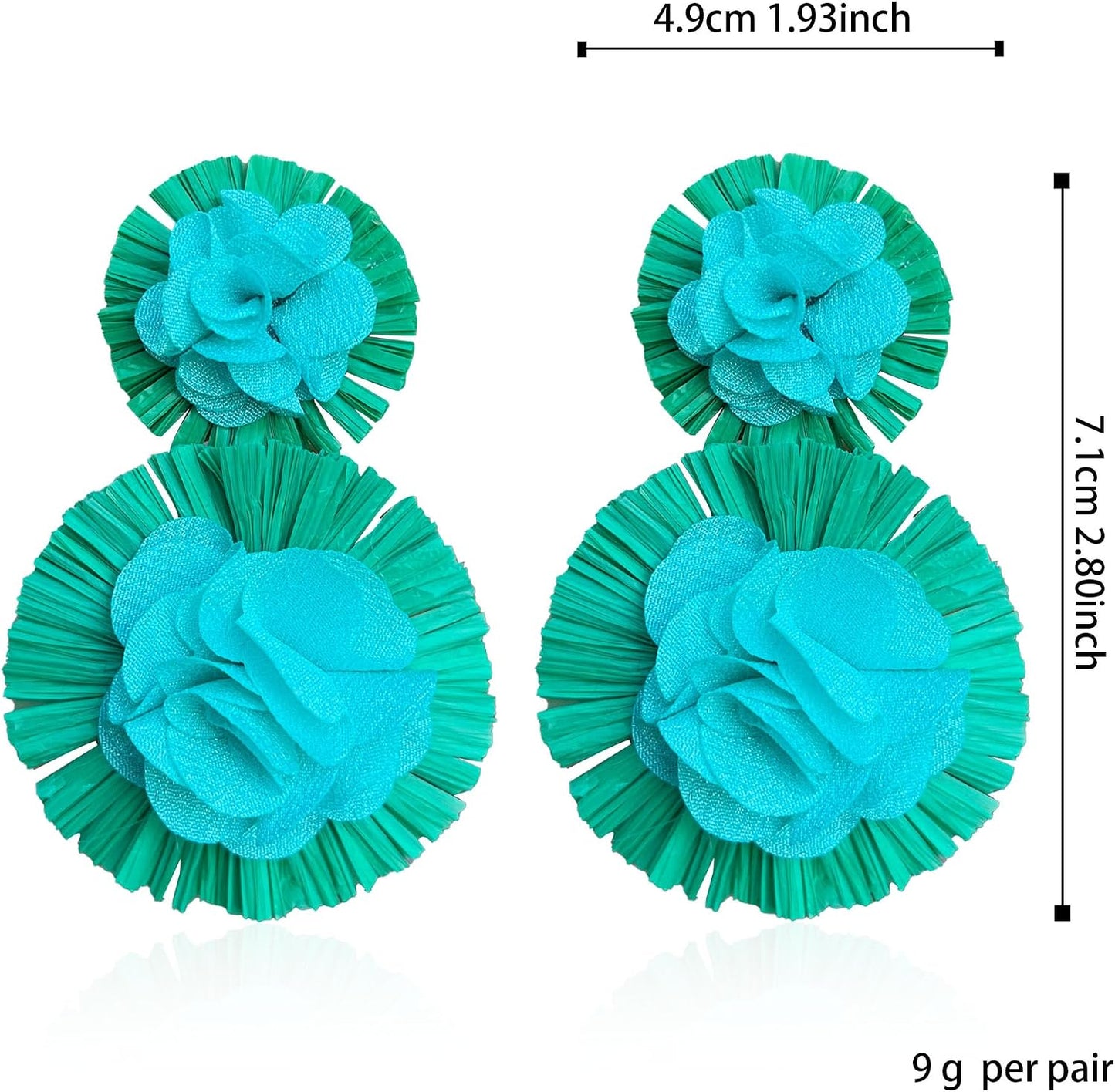 Hawaiian Vibrant Rattan Flower Statement Drop Earrings | Boho Lightweight Cute and Fun Big Raffia Straw Wrapped Floral Dangle Earrings for Women Tropical Sea Vacation Beachy Jewelry