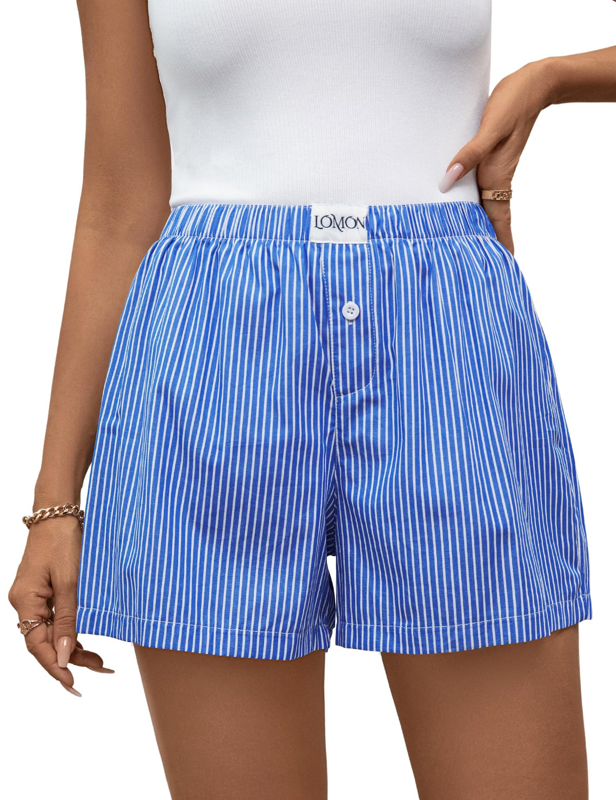 LOMON Women Boxer Shorts Casual Summer Pajama Lounge Gingham Striped Bottom | 2026 Y2K Pj Sleep Beach Vacation Clothing