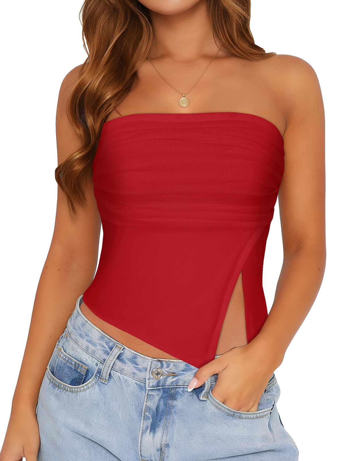 Womens Tube Top Strapless Mesh Asymmetrical Hem Crop Tops Summer Bandeau | Cute summer tops, Basic short shirts, Going out top, Y2k style, Vacation outfits