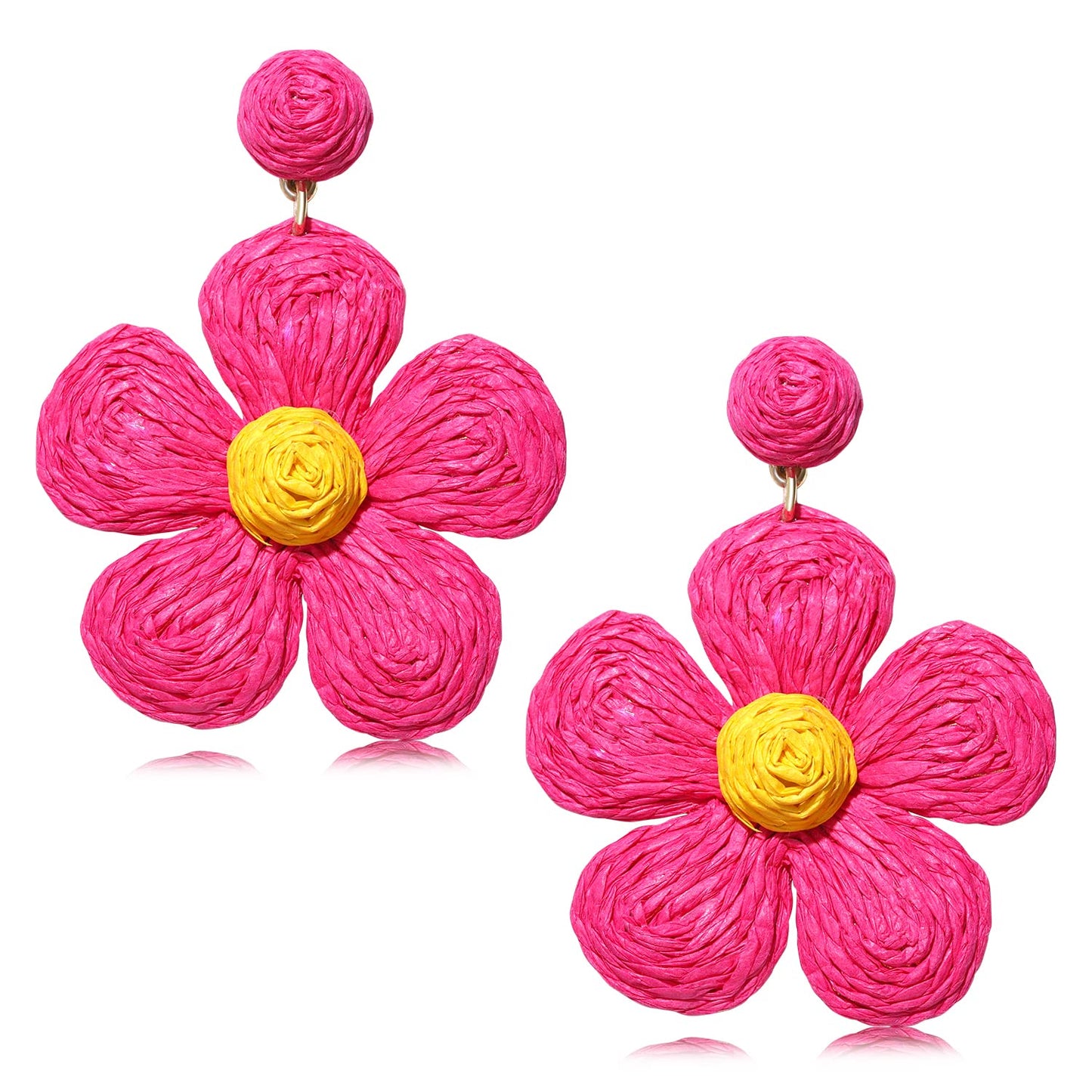 Rattan Earrings for Women Statement Boho Raffia Straw Wrapped Flower Drop Dangle Earrings Summer Tropical Beach Jewelry