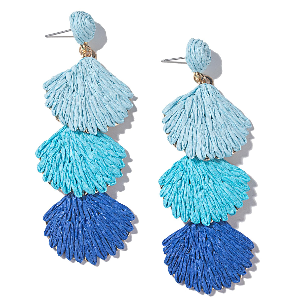 Raffia Starfish Seashell Dangle Drop Earrings Boho Summer Beach Jewelry | Fun Colorful Chunky Statement Long Big Shell Accessories Beachy Tropical Vacation Outfits for Women Trendy