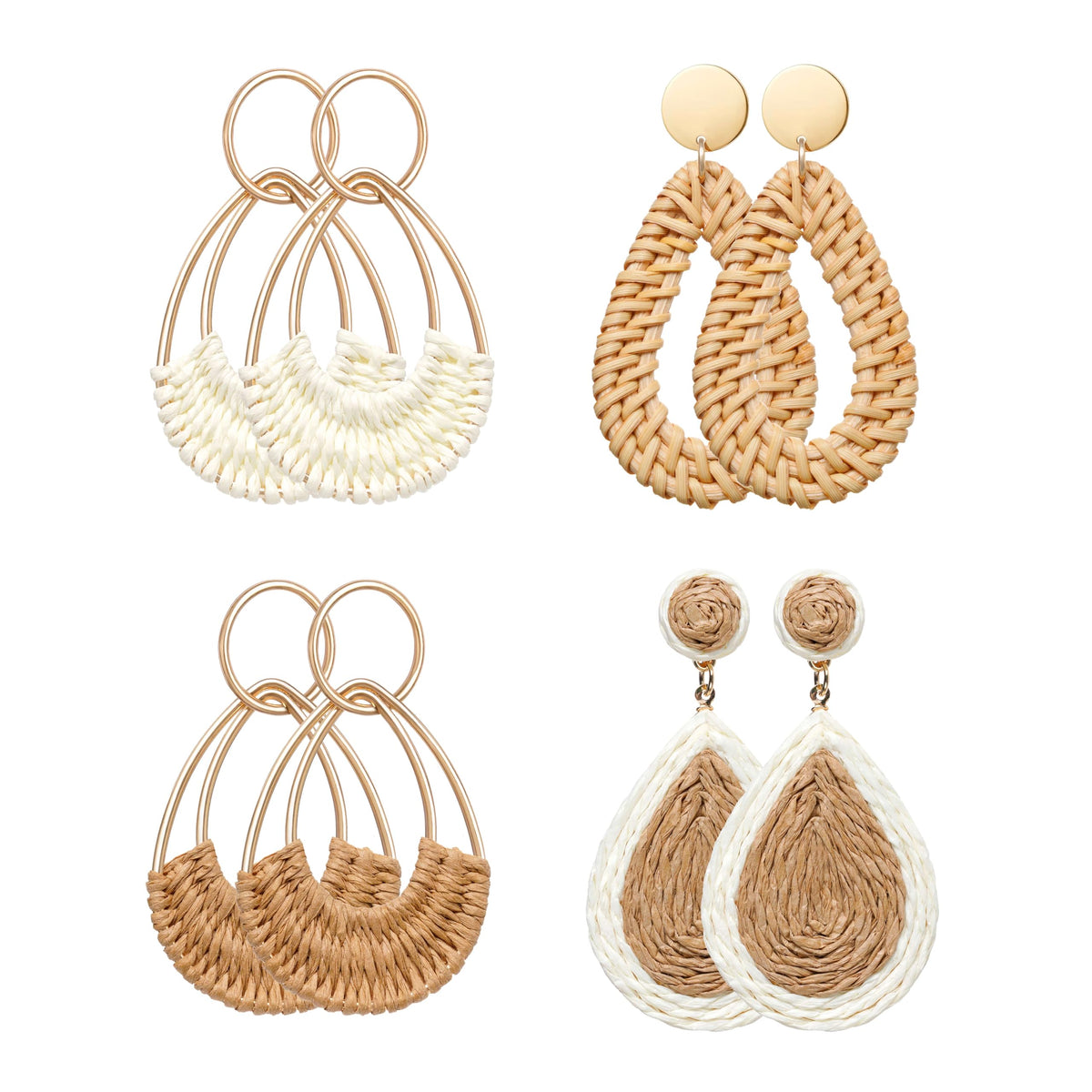Raffia Hoop Earrings for Women Fun Boho Summer Beach Earrings Lightweight Handmade Straw Wicker Rattan Dangle Earrings Statement Geometric Round Drop Earrings