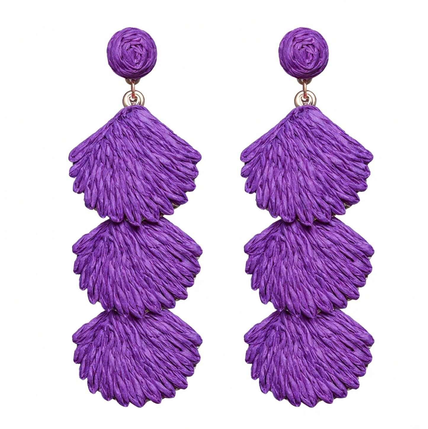 Raffia Dangle Earrings for Women - Boho Statement Rattan Drop Jewelry with Shell Design, Lightweight Summer Beach Trendy Accessories