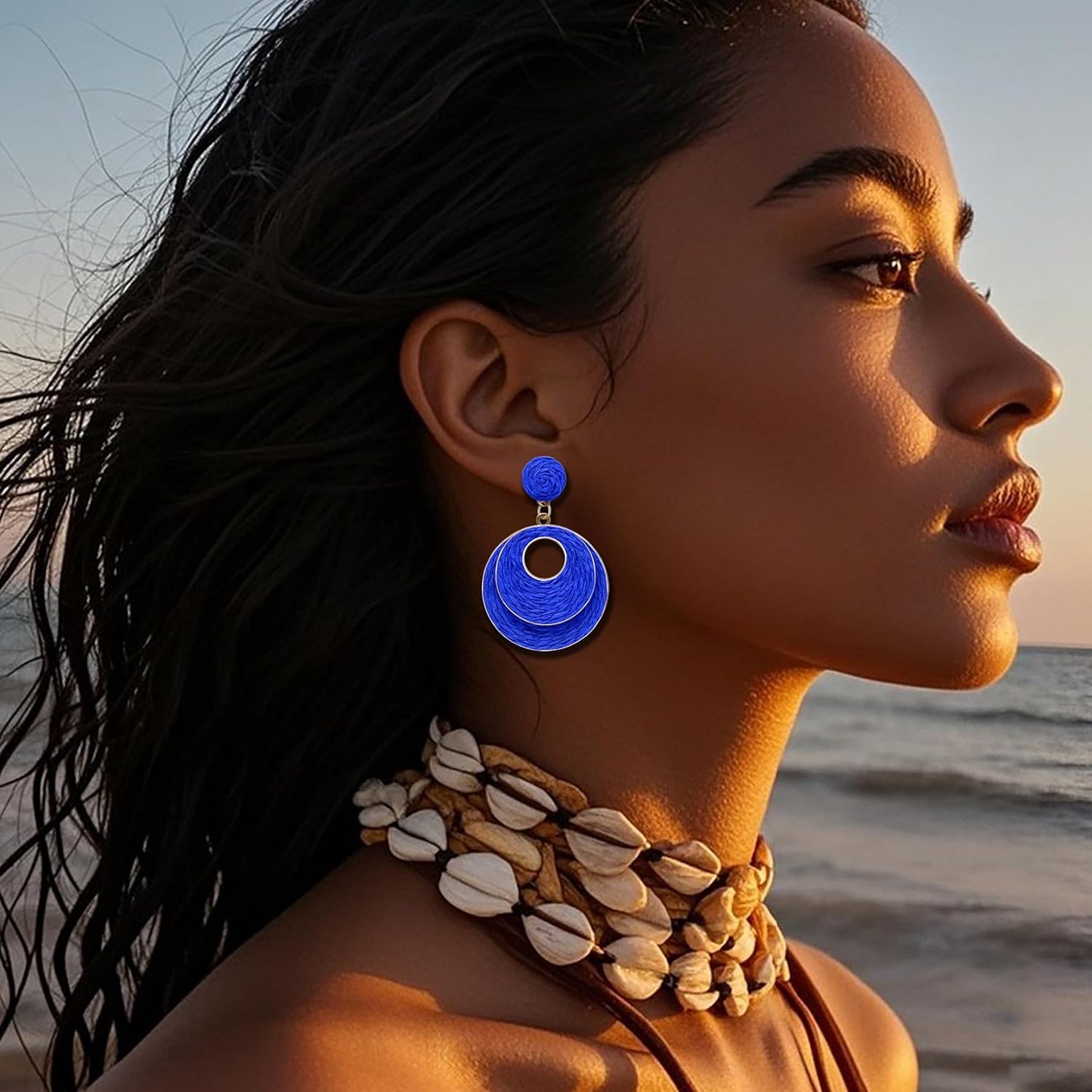 Raffia Hoop Earrings for Women - Boho Straw Wiker Dangle Drop Earrings for Summer Beach, Bohemian Trendy Rattan Jewelry