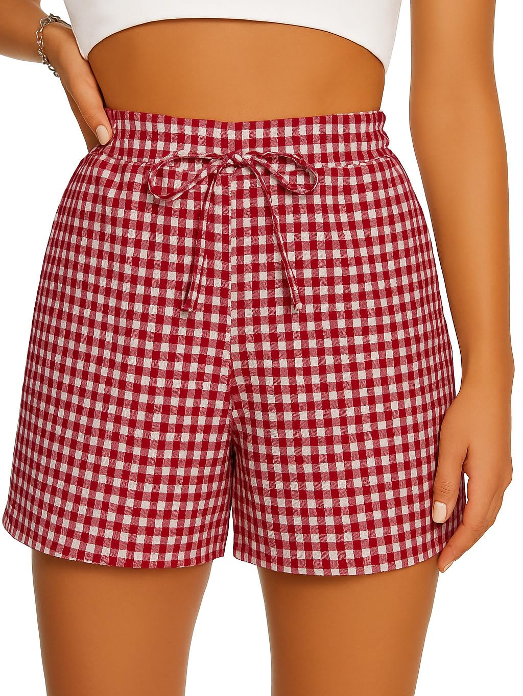 Womens Cotton Striped Gingham Boxer Shorts Checkered Plaid Casual Biker Shorts PJ Pajama Lounge Sleep Summer Beach Vacation
