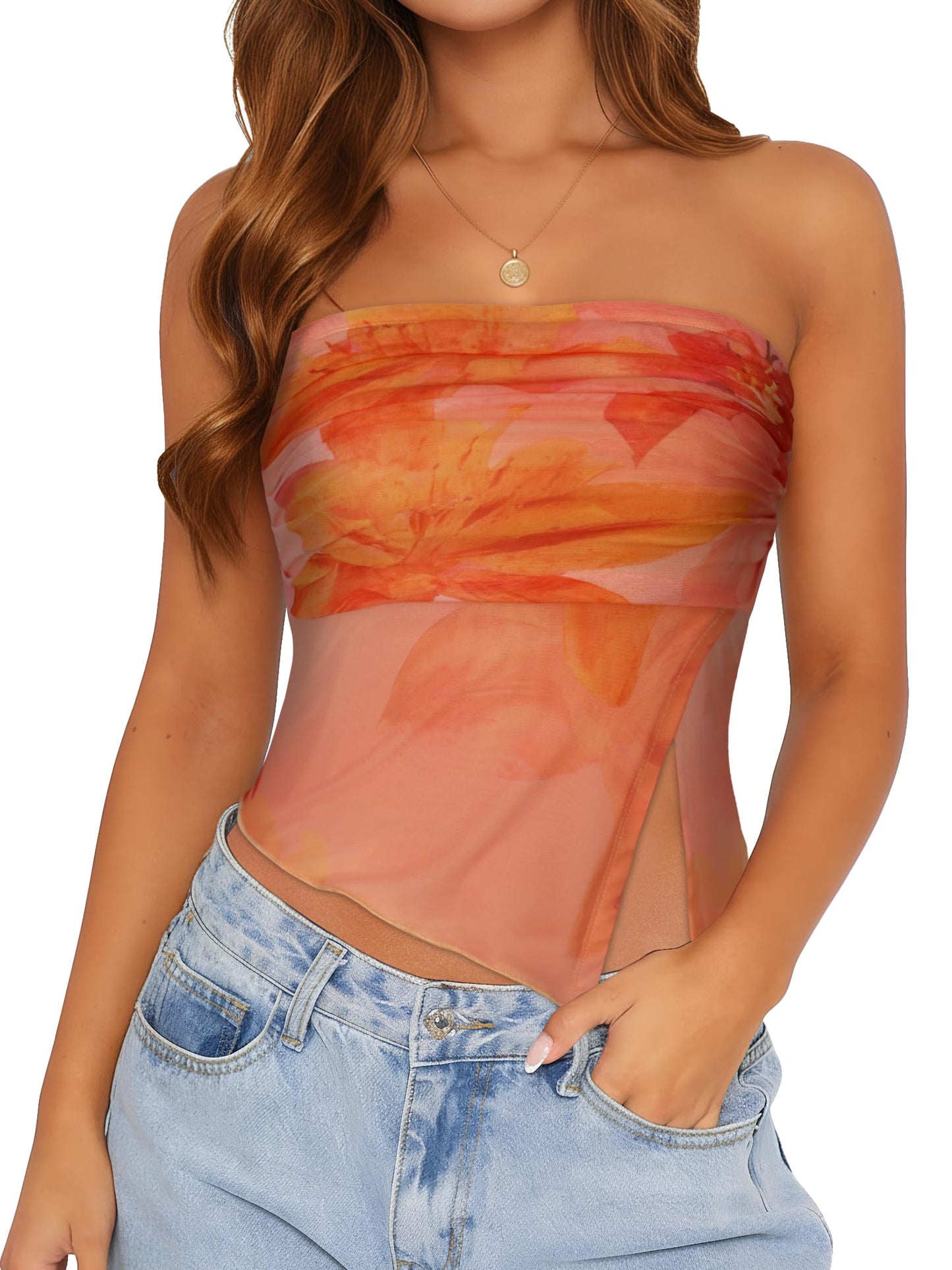 Womens Tube Top Strapless Mesh Asymmetrical Hem Crop Tops Summer Bandeau | Cute summer tops, Basic short shirts, Going out top, Y2k style, Vacation outfits