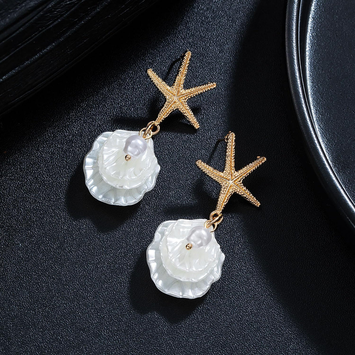 Gold Starfish Shell Earrings for Women 14K Gold Plated Pearl Shell Dangle Earrings Summer Accessories Vacation Outfits Beach Jewelry for Women