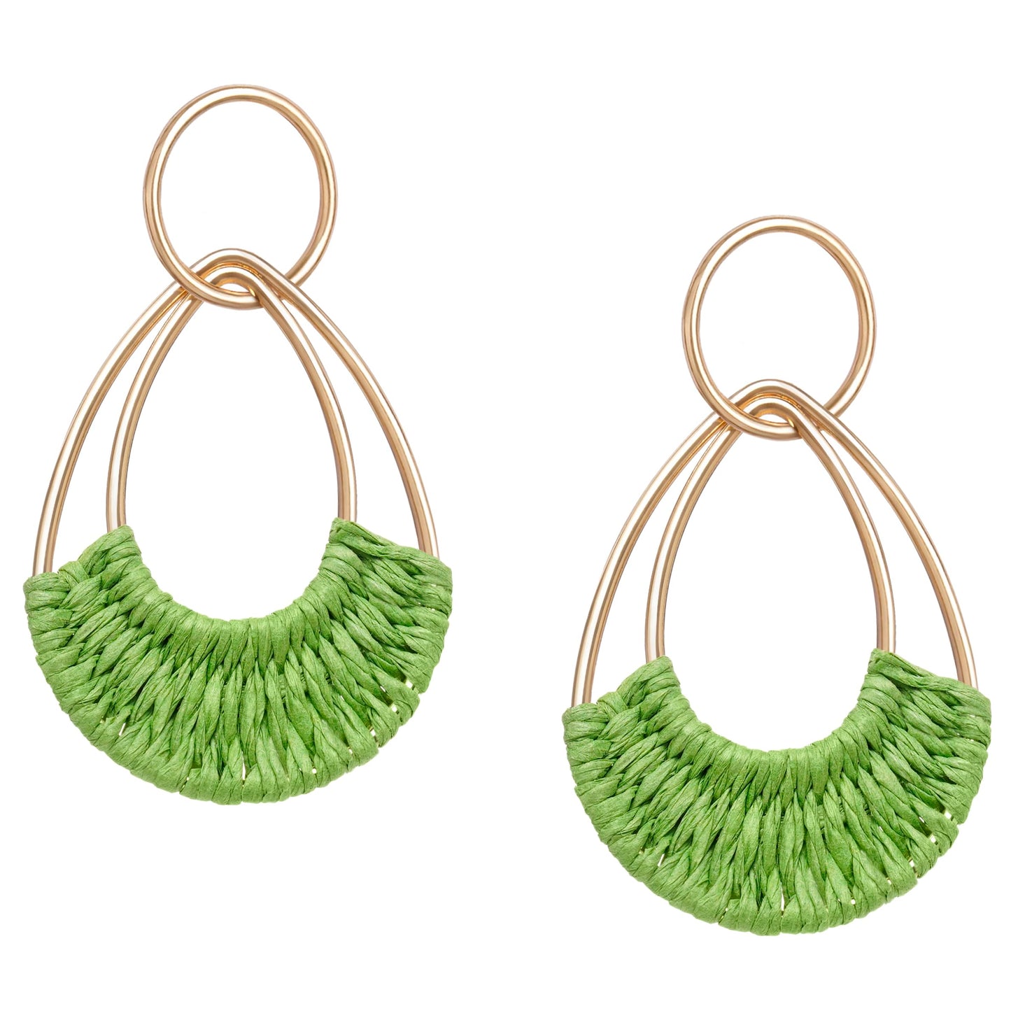 Raffia Hoop Earrings for Women Fun Boho Summer Beach Earrings Lightweight Handmade Straw Wicker Rattan Dangle Earrings Statement Geometric Round Drop Earrings