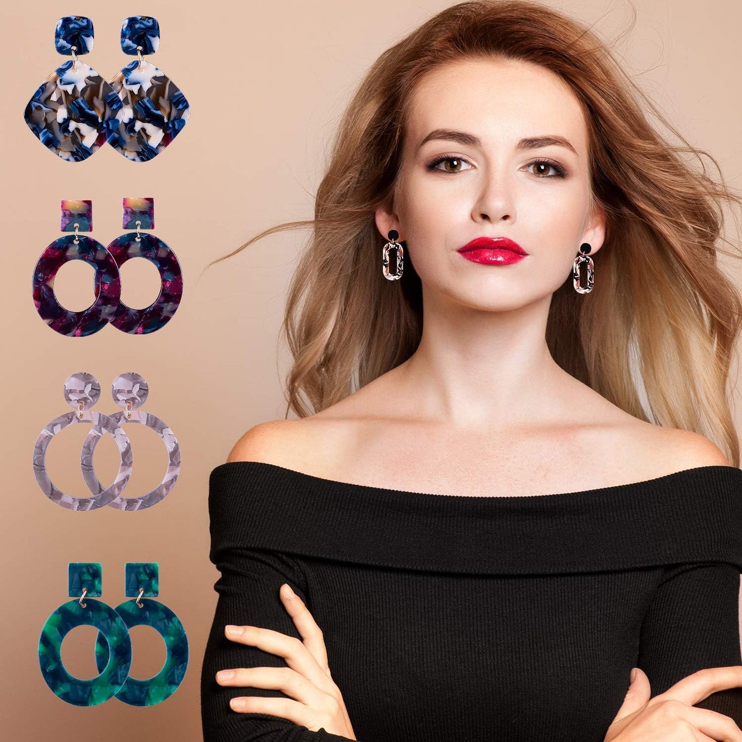 Duufin 24 Pairs Acrylic Earrings Resin Drop Dangle Hoop Statement Earrings
