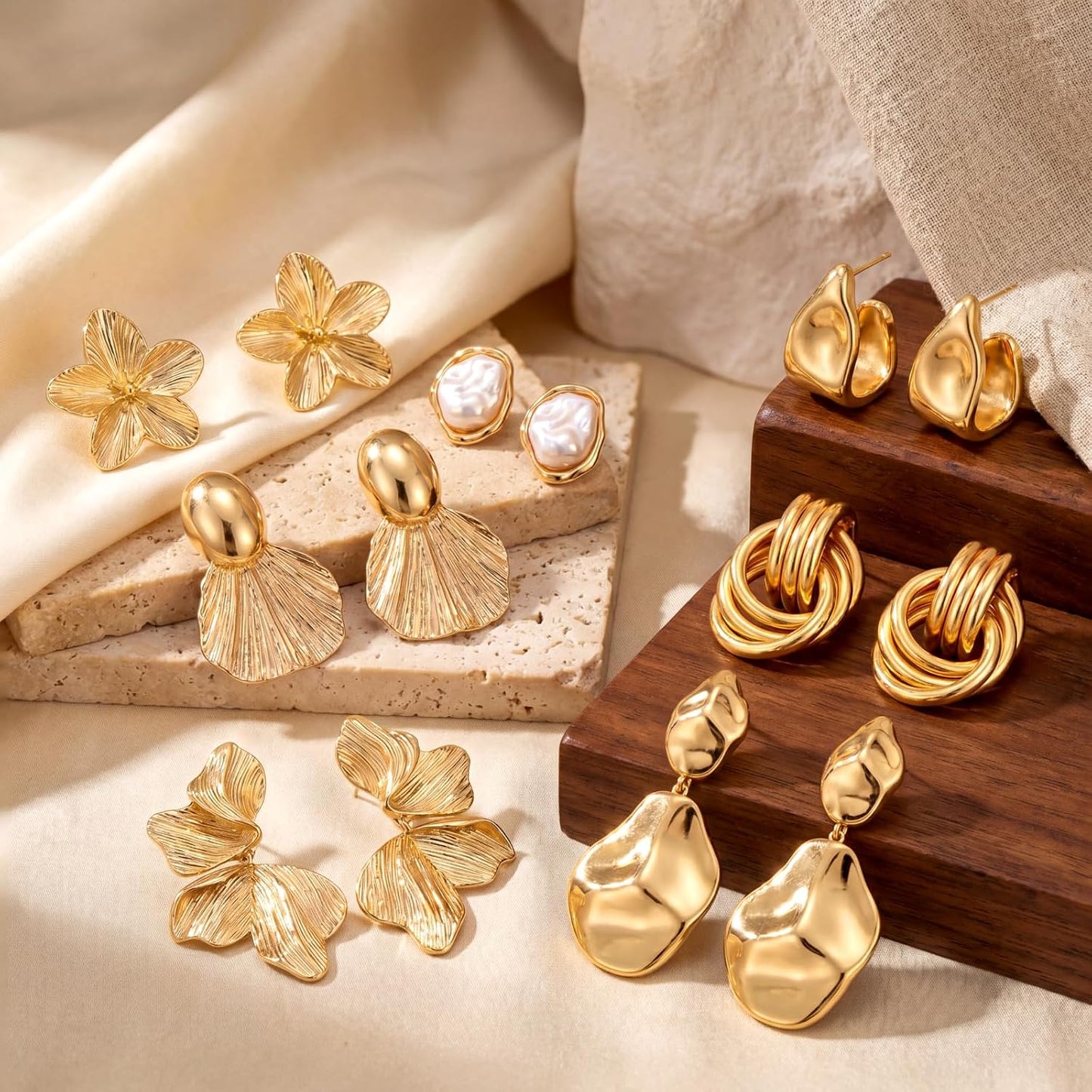Nosiny 8 Pairs Chunky Gold Beach Earrings for Women Statement Starfish Seashell Flower Summer Earring Fashion Jewelry Set