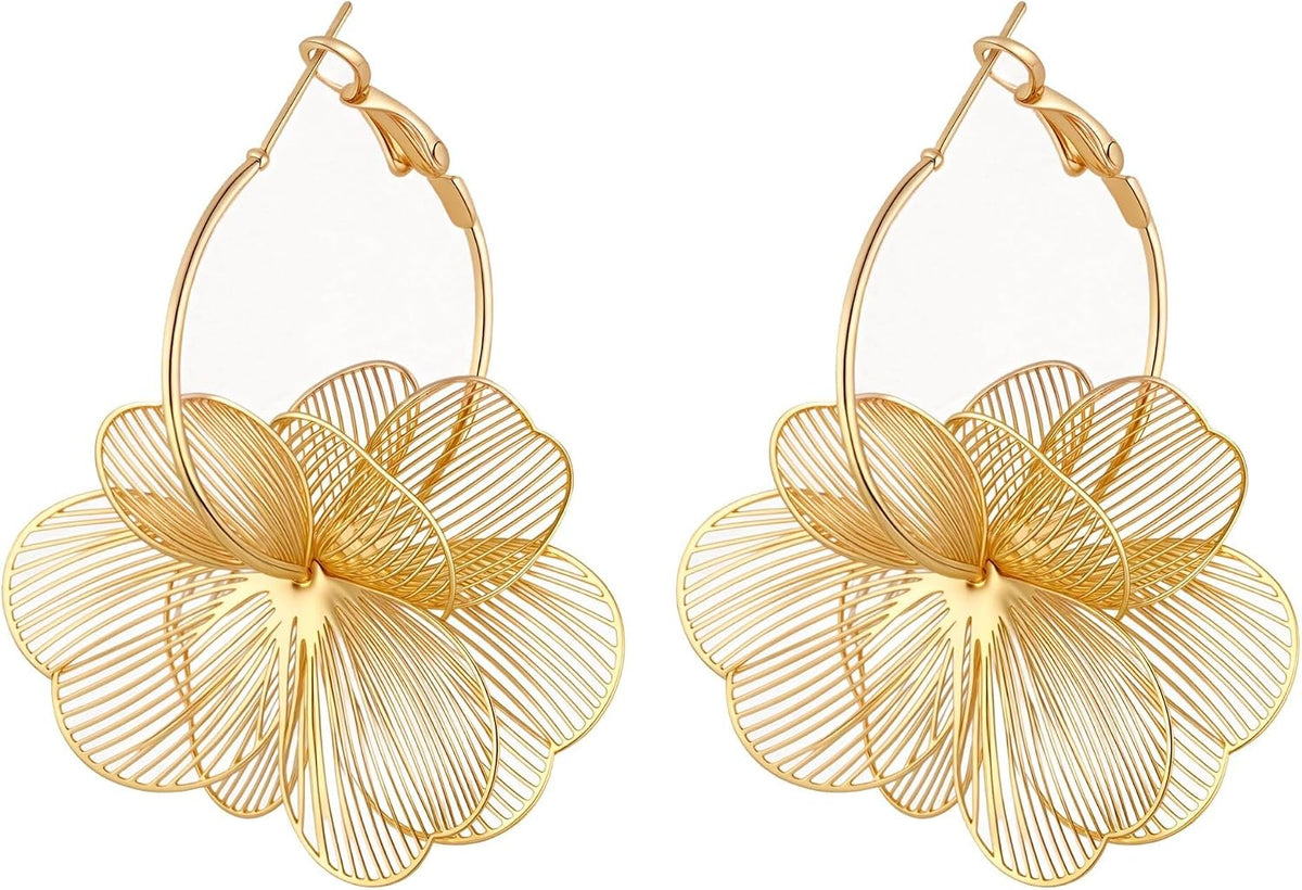 Dangle Elegant 3D Floral Earrings for Party Vacation Boho Statement Trendy Hoop Earring Flower Drop Earrings Jewelry Women