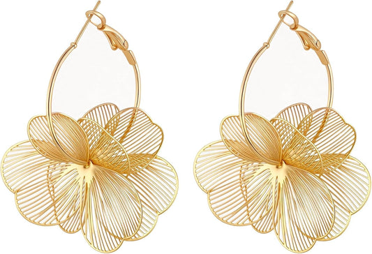 Dangle Elegant 3D Floral Earrings for Party Vacation Boho Statement Trendy Hoop Earring Flower Drop Earrings Jewelry Women