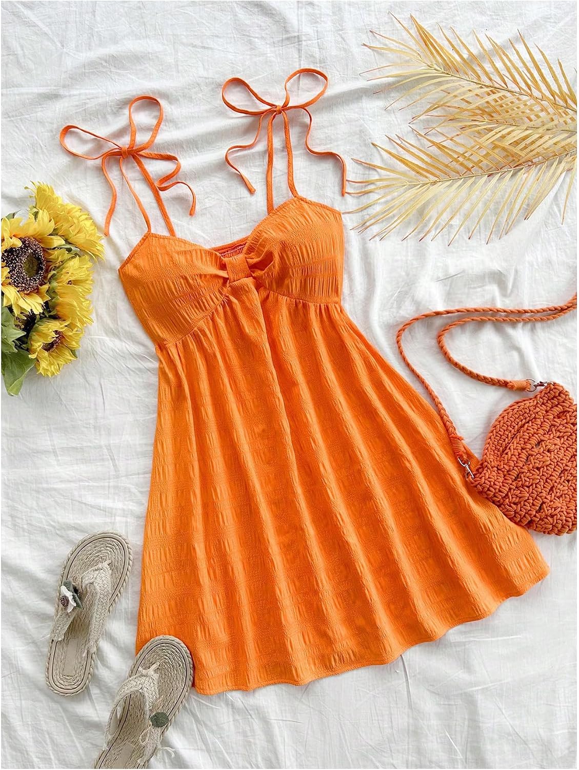 SOLY HUX Women's Summer Mini Sun Dress Cami Tie Shoulder Babydoll Dresses | A Line, Y2k, Cute, Casual, Babydoll Dresses