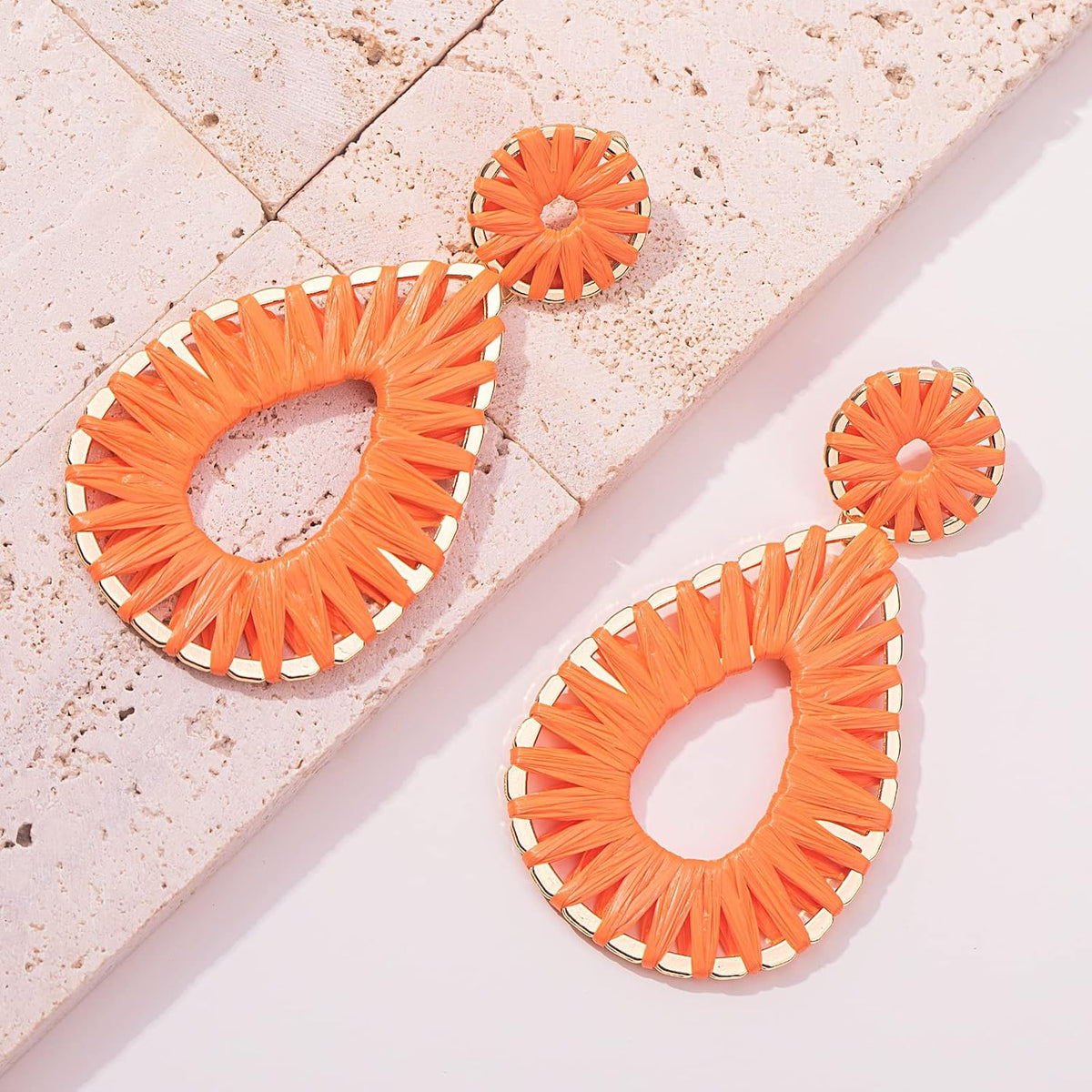 Boho Teardrop Raffia Dangle Earrings Statement Chunky Summer Beach Jewelry | Colorful Dangly Drop Handmade Bohemian Accessories Colorful Fun Vacation Spring Tropical Hawaiian Coastal Outfits for Women