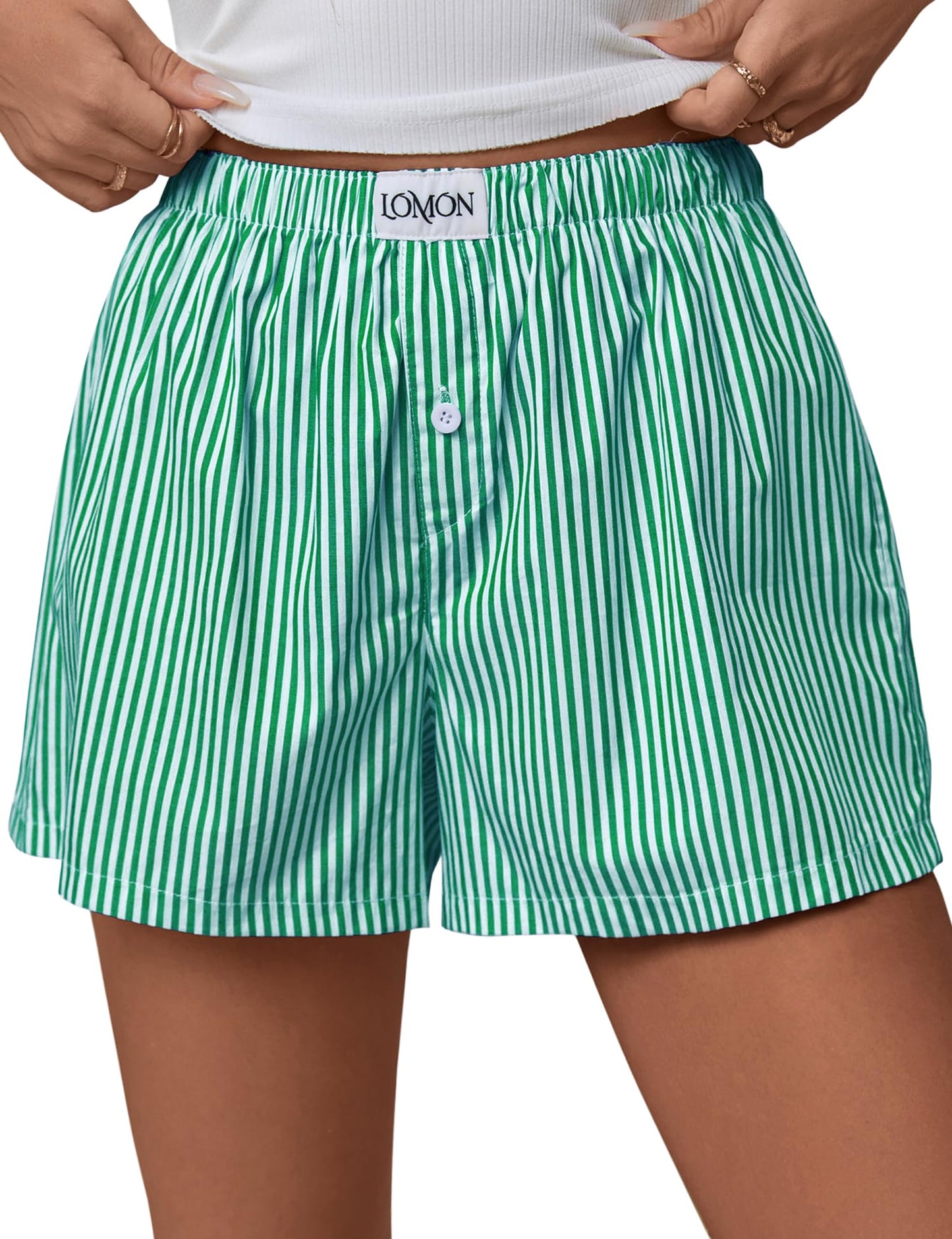 LOMON Women Boxer Shorts Casual Summer Pajama Lounge Gingham Striped Bottom | 2026 Y2K Pj Sleep Beach Vacation Clothing