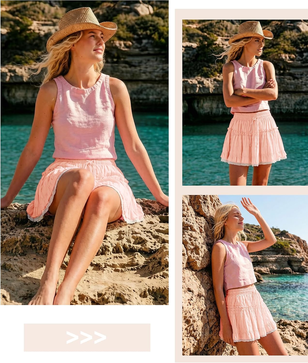 Flowy Shorts for Women Lace Cute Summer Skirts Ruffled Skorts Country Concert Boho Western Cowgirl Beach Vacation Outfit