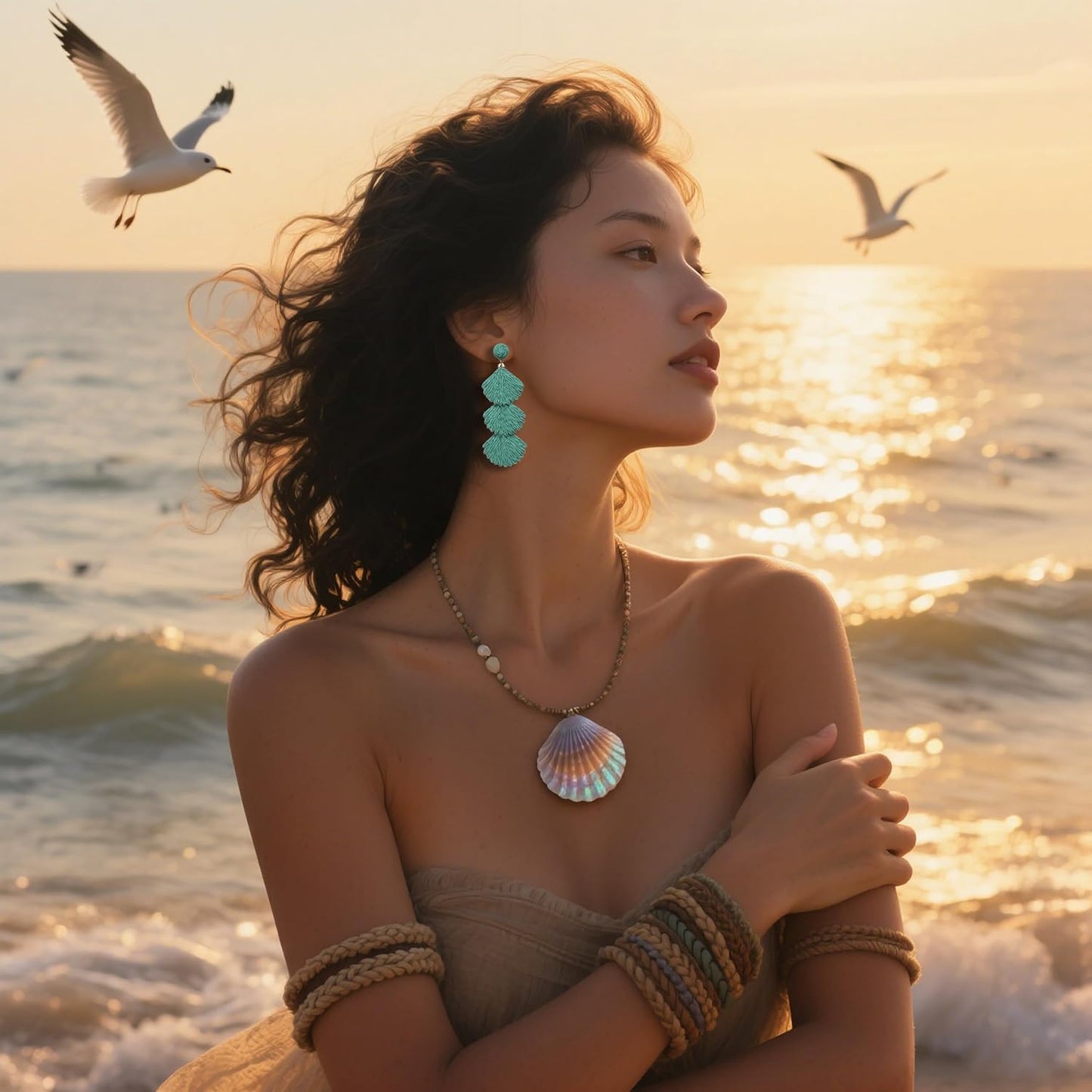 Raffia Dangle Earrings for Women - Boho Statement Rattan Drop Jewelry with Shell Design, Lightweight Summer Beach Trendy Accessories