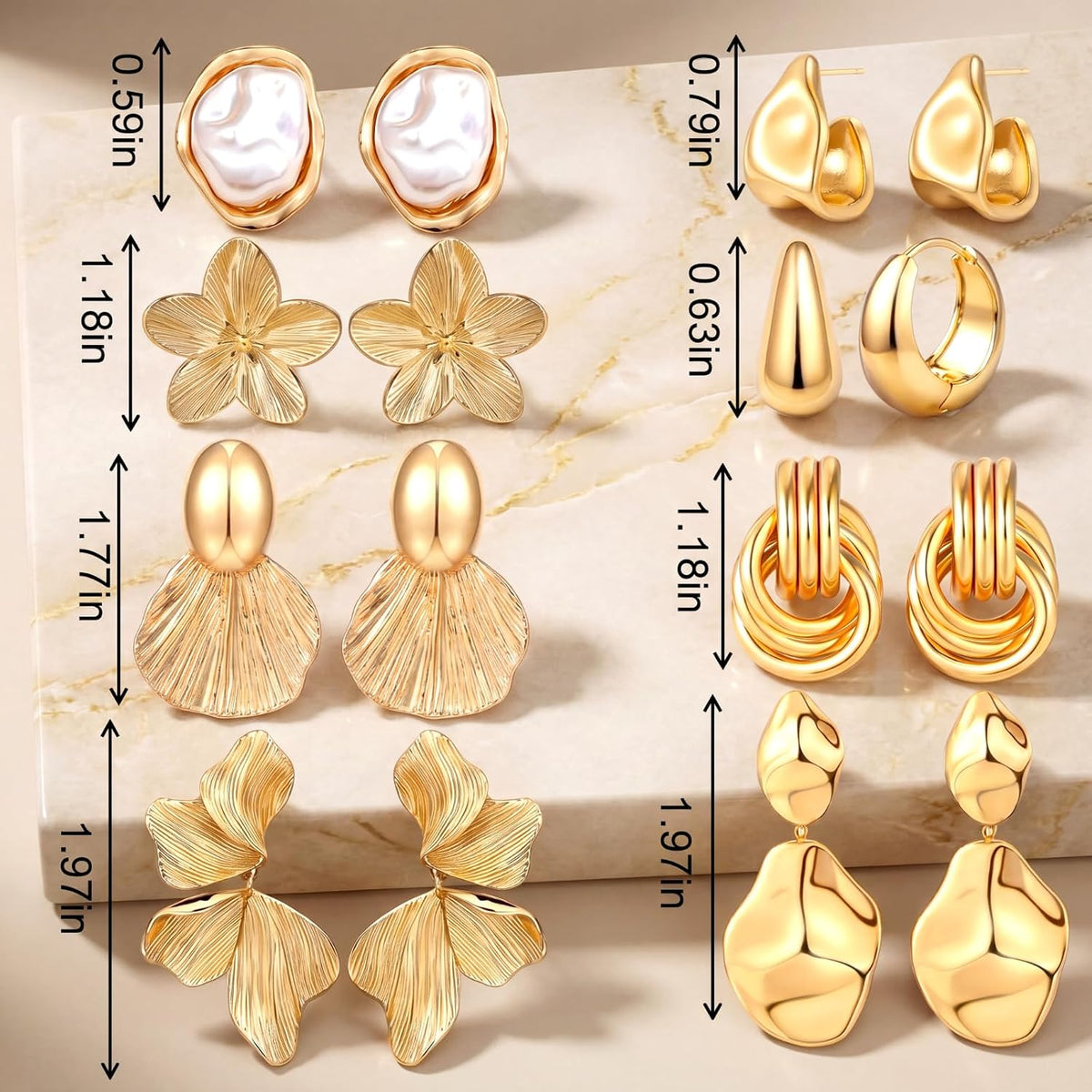 Nosiny 8 Pairs Chunky Gold Beach Earrings for Women Statement Starfish Seashell Flower Summer Earring Fashion Jewelry Set