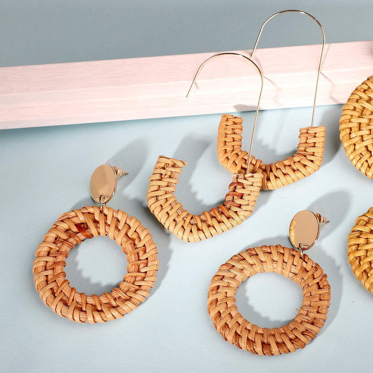 18 Pairs Vacation Statement Earrings for Women Straw Rattan Earrings Acrylic Resin Hoop Drop Dangle Earrings Set Hypoallergenic for Sensitive Ears