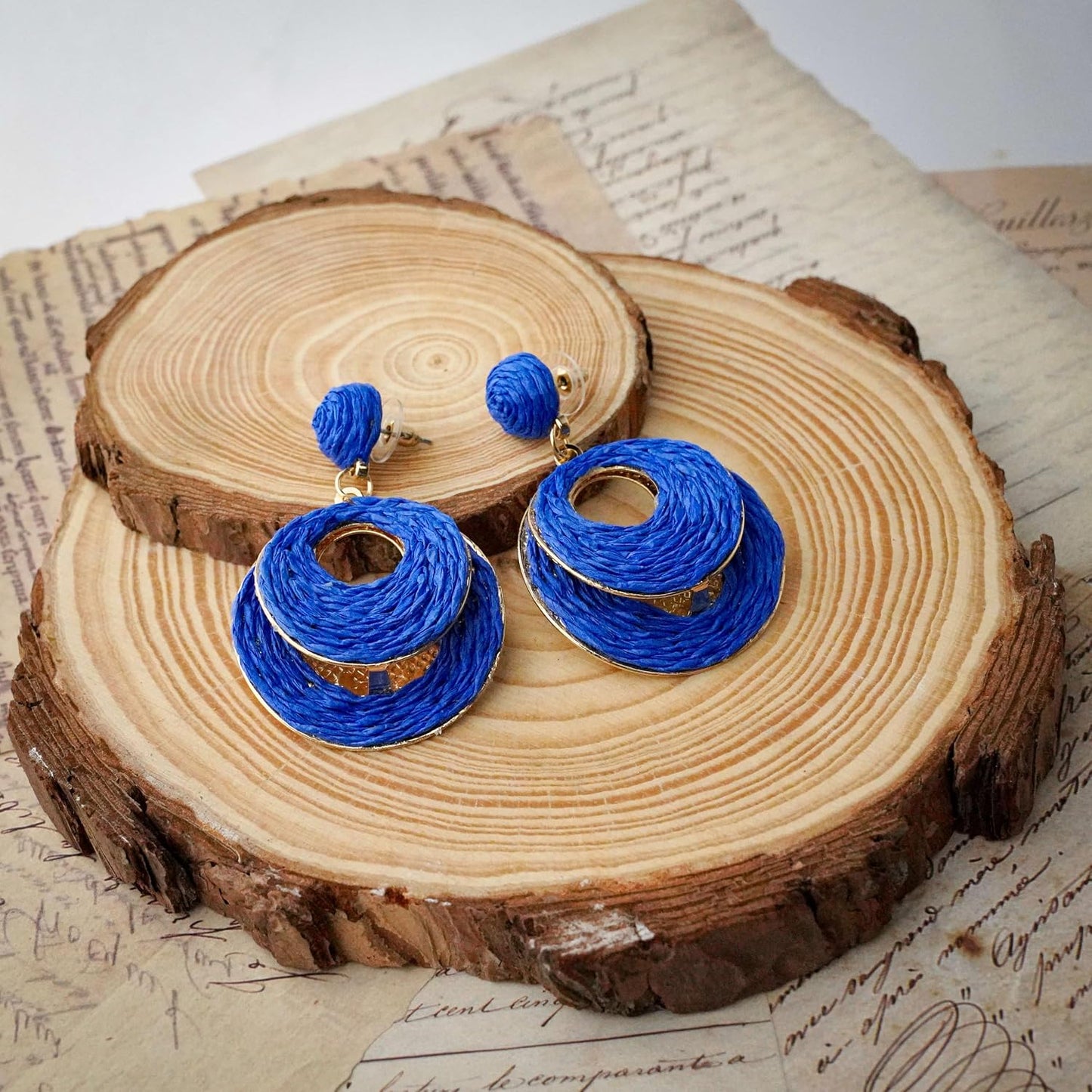 Raffia Hoop Earrings for Women - Boho Straw Wiker Dangle Drop Earrings for Summer Beach, Bohemian Trendy Rattan Jewelry
