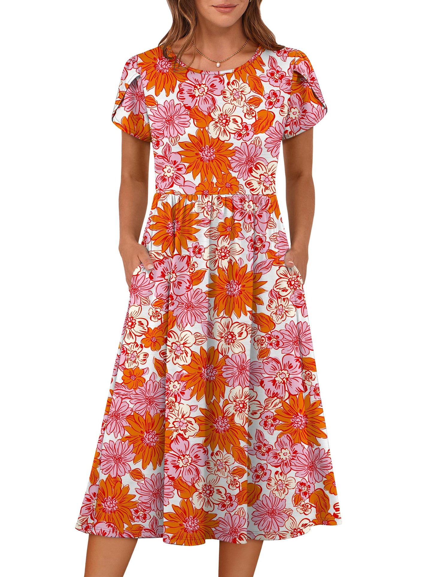 ANRABESS Women's Summer Short Sleeve A-Line Midi Dresses Casual Floral T-Shirt Dresses Flowy Beach Sundress with Pockets