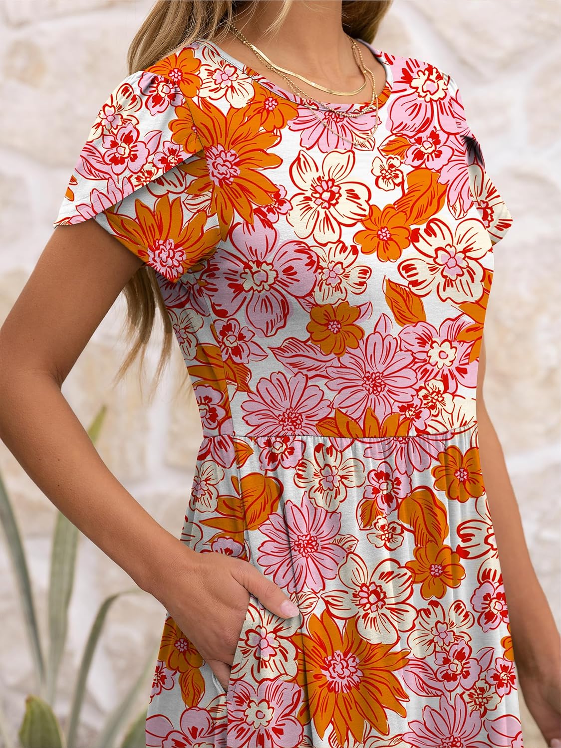 ANRABESS Women's Summer Short Sleeve A-Line Midi Dresses Casual Floral T-Shirt Dresses Flowy Beach Sundress with Pockets